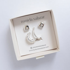 TOPOS CUADRADOS SILVER+ MAXI EARCUFF+ EARCUFF TRENZA